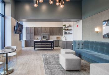 Community kitchen with island and open seating area